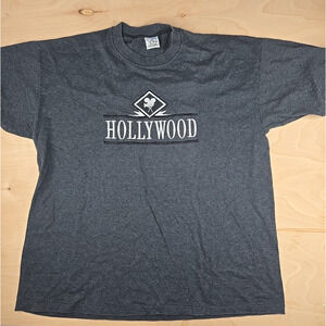 Disney Hollywood LA Movie Camera Film Black Gray Striped Sz XL Shirt Cal Cru Vtg